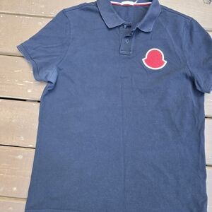 Moncler Navy Polo Shirt with Red Logo